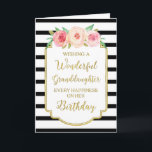 Vintage Floral Black Stripe Granddaughter Birthday Card<br><div class="desc">Birthday card for granddaughter with vintage pink and peach watercolor flowers,  black and white stripes,  gold rustic frame,  rustic handwritten style text and thoughtful verse.</div>