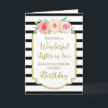 Vintage Floral Black Stripe Sister in law Birthday Card<br><div class="desc">Birthday card for sister in law with vintage pink and peach watercolor flowers,  black and white stripes,  gold rustic frame,  rustic handwritten style text and thoughtful verse.</div>