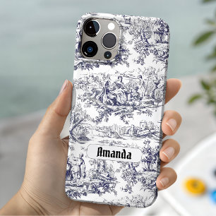 Vintage floral black toile de jouy monogram Case-Mate iPhone 14 case
