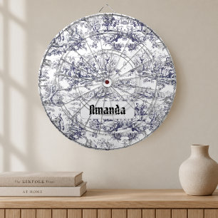 Vintage floral black toile de jouy monogram dartboard