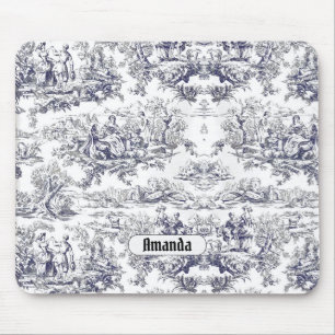 Vintage floral black toile de jouy monogram mouse mat