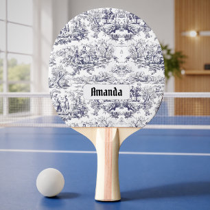 Vintage floral black toile de jouy monogram ping pong paddle