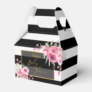 Vintage Floral Black White Stripe Invitation Favour Box