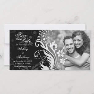 Vintage Floral Black White Wedding Save the Date