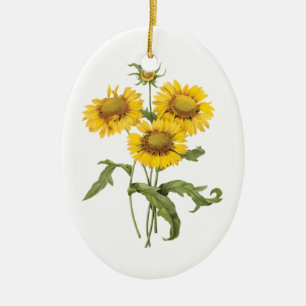 Vintage Floral Blanket Flower Sunflower by Redoute Ceramic Tree Decoration