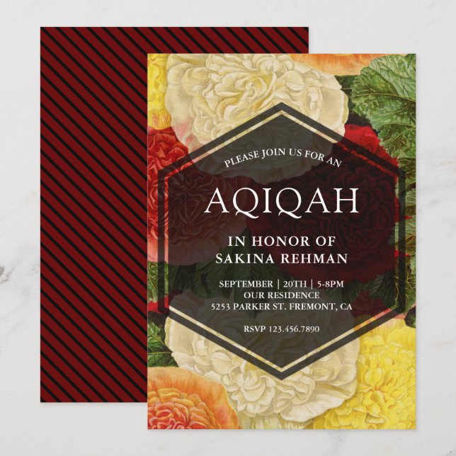 Vintage Floral Bloom Geometric Aqeeqah | Aqiqah Invitation (Front/Back)