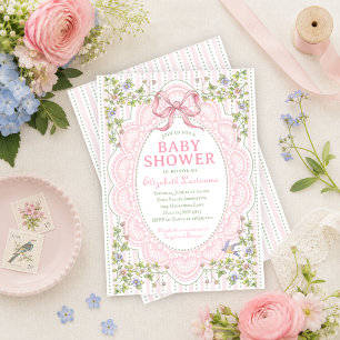 Vintage Floral Blooms and Lace Baby Shower Invitation