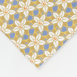 Vintage Floral blue and yellow Jonquil pattern Fleece Blanket