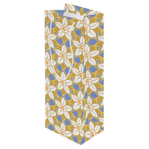Vintage Floral blue and yellow Jonquil pattern Wine Gift Bag