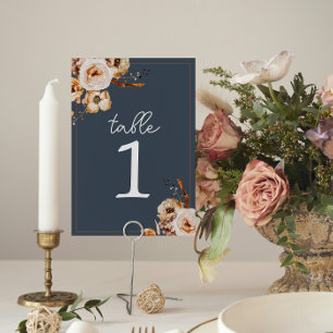 Vintage Floral Blue Autumn Wedding Table Number