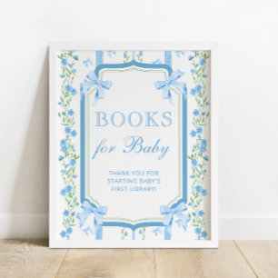 Vintage Floral Blue Bow Books for Baby Poster