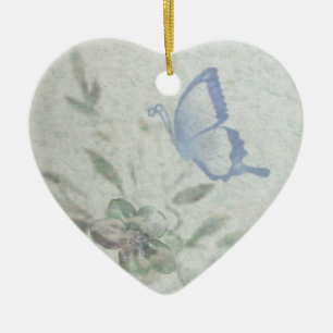 Vintage Floral Blue Ceramic Tree Decoration