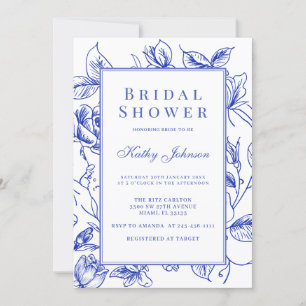 Vintage Floral Blue Chinoiserie Bridal Shower Invitation