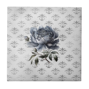 Vintage floral Blue chinoiserie toile monogram Tile