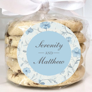 Vintage Floral Blue Country Garden Elegant Wedding Classic Round Sticker