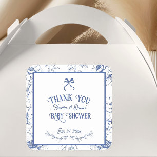 Vintage Floral Blue Ornament Thank You Baby Shower Square Sticker