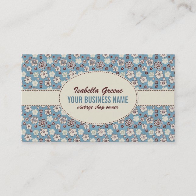 Vintage Floral Blue Pattern Business Card (Front)