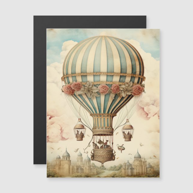Vintage Floral Blue Stripe  Hot Air Balloon (Front/Back)
