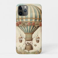 Vintage Floral Blue Stripe Hot Air Balloon