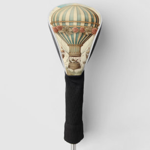 Vintage Floral Blue Stripe Hot Air Balloon Golf Head Cover