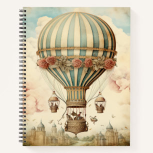 Vintage Floral Blue Stripe  Hot Air Balloon Notebook