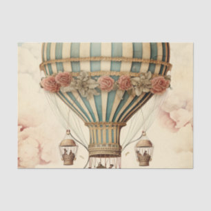 Vintage Floral Blue Stripe  Hot Air Balloon Tissue Paper