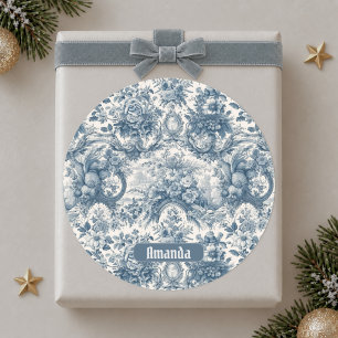 Vintage floral Blue toile de jouy monogram Classic Round Sticker