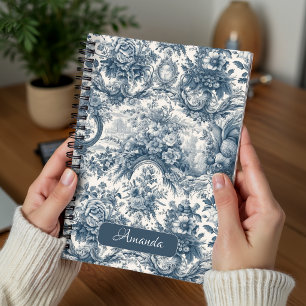 Vintage floral Blue toile de jouy monogram Notebook