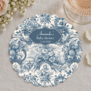 Vintage floral Blue toile de jouy monogram Paper Coaster