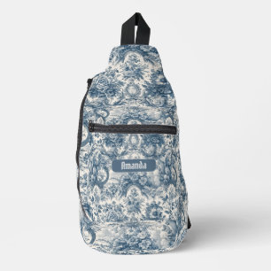 Vintage floral Blue toile de jouy monogram Sling Bag