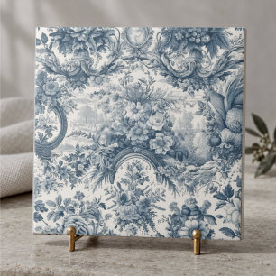 Vintage floral Blue toile de jouy monogram Tile