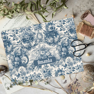 Vintage floral Blue toile de jouy monogram Tissue Paper