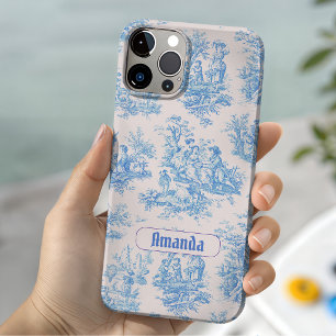 Vintage floral blue turquoise toile jouy monogram Case-Mate iPhone 14 case