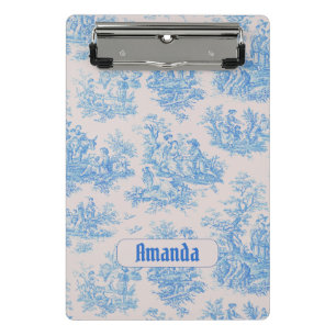 Vintage floral blue turquoise toile jouy monogram mini clipboard