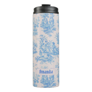 Vintage floral blue turquoise toile jouy monogram thermal tumbler