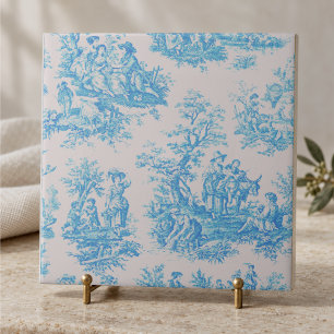 Vintage floral blue turquoise toile jouy monogram tile