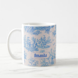 Vintage Floral Blue Turquoise Toile Monogram Coffee Mug