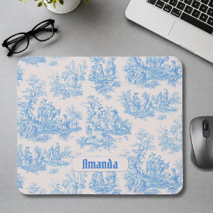 Vintage Floral Blue Turquoise Toile Monogram Mouse Mat