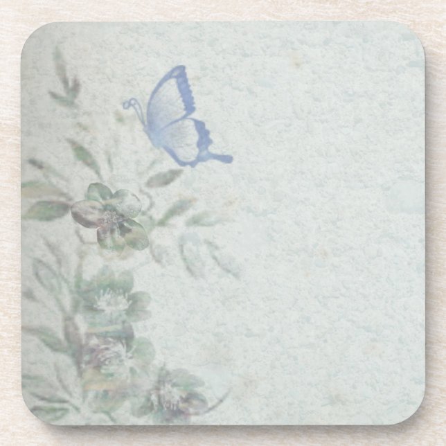 Vintage Floral Blue Wedding Coaster (Front)
