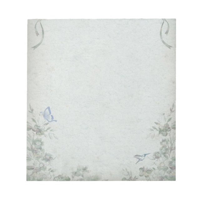 Vintage Floral Blue Wedding Notepad (Front)