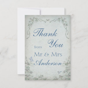 Vintage Floral Blue Wedding Thank You Card