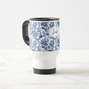 Vintage Floral Blue White Toile Personalized Travel Mug