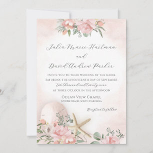 Vintage Floral Blush Beach Wedding Invitation