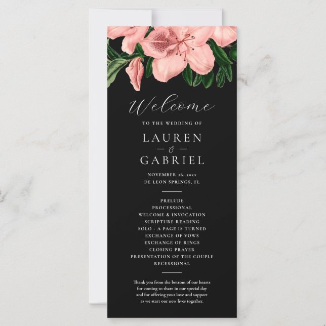 Vintage Floral Blush Pink Black Wedding Program (Front)