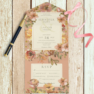 Vintage Floral Blush Pink & Rust Dinner All In One Invitation