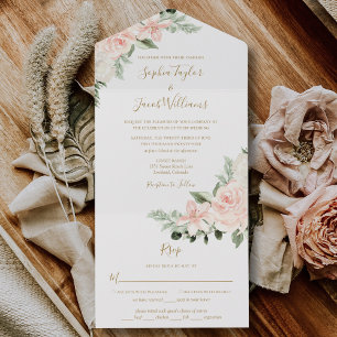 Vintage Floral Blush Pink Wedding All In One Invitation