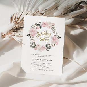 Vintage Floral Blush Watercolor Birthday Party Invitation
