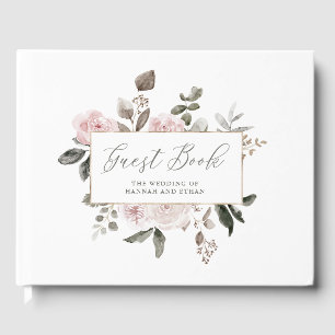 Vintage Floral   Blush Watercolor Roses Wedding Guest Book