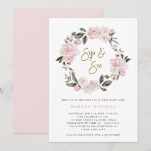 Vintage Floral Blush Watercolor Sip and See Invitation