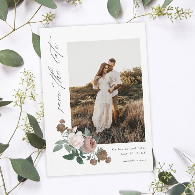 Vintage Floral Boho Photo Wedding Save the Date Invitation (Creator Uploaded)